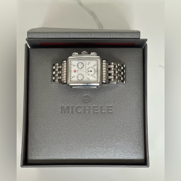 MICHELE Deco Diamond Chronograph Bracelet Watch with 3 straps, 33mm - Picture 11 of 16